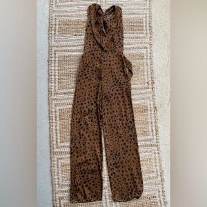 LPA Brown Polka Dot Halter Jumpsuit Small Tie Back Wide Leg Boho Chic